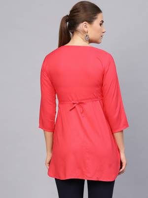 Pink plain rayon embroidered-kurtis 2