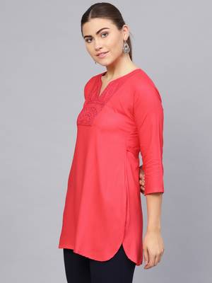 Pink plain rayon embroidered-kurtis 3