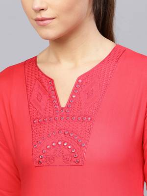 Pink plain rayon embroidered-kurtis 5