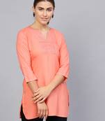 Peach plain rayon embroidered-kurtis