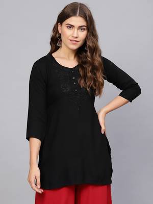 Black plain rayon embroidered-kurtis 1