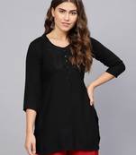 Black plain rayon embroidered-kurtis