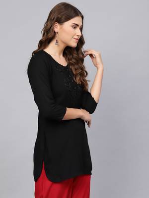 Black plain rayon embroidered-kurtis 3