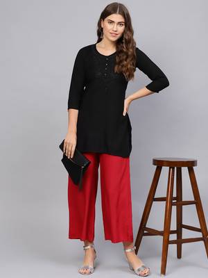 Black plain rayon embroidered-kurtis 4