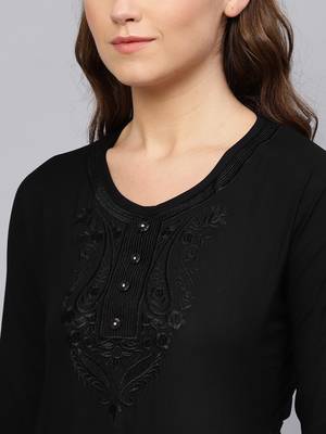 Black plain rayon embroidered-kurtis 5