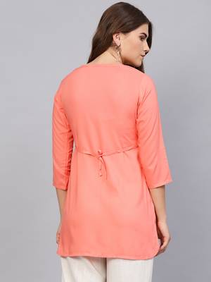 Peach plain rayon embroidered-kurtis 2