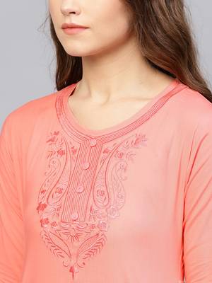 Peach plain rayon embroidered-kurtis 5