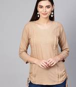 Beige plain rayon embroidered-kurtis