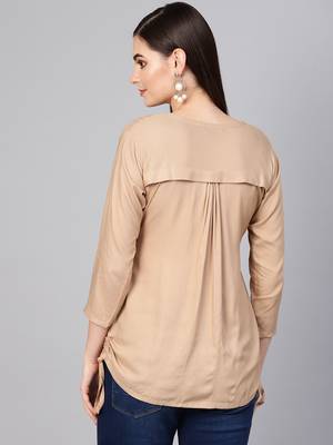 Beige plain rayon embroidered-kurtis 2