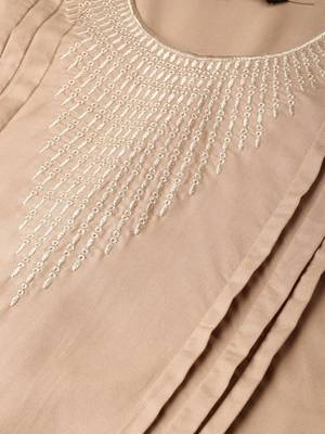 Beige plain rayon embroidered-kurtis 5