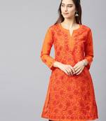 Orange embroidered cotton embroidered-kurtis