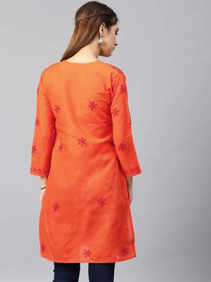 Orange embroidered cotton embroidered-kurtis 2