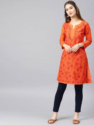 Orange embroidered cotton embroidered-kurtis 3
