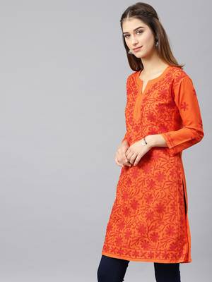 Orange embroidered cotton embroidered-kurtis 4