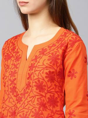 Orange embroidered cotton embroidered-kurtis 5