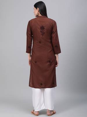 Brown embroidered cotton embroidered-kurtis 2