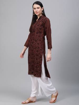 Brown embroidered cotton embroidered-kurtis 3