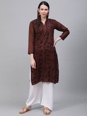 Brown embroidered cotton embroidered-kurtis 4