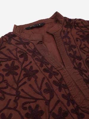 Brown embroidered cotton embroidered-kurtis 5