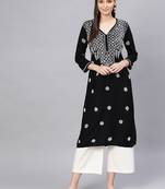 Black hand woven rayon chikankari-kurtis