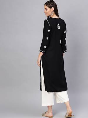 Black hand woven rayon chikankari-kurtis 2