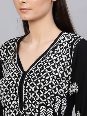 Black hand woven rayon chikankari-kurtis 5