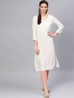 White hand woven rayon chikankari-kurtis 1