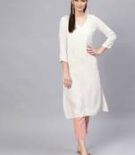 White hand woven rayon chikankari-kurtis