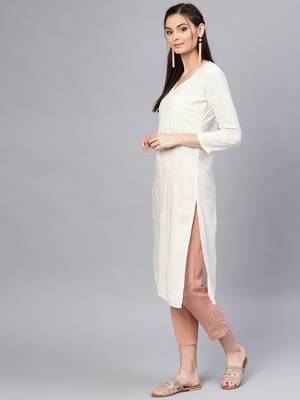 White hand woven rayon chikankari-kurtis 3