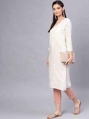 White hand woven rayon chikankari-kurtis 4