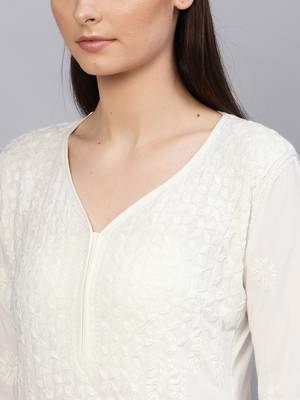 White hand woven rayon chikankari-kurtis 5