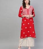 Red hand woven rayon chikankari-kurtis