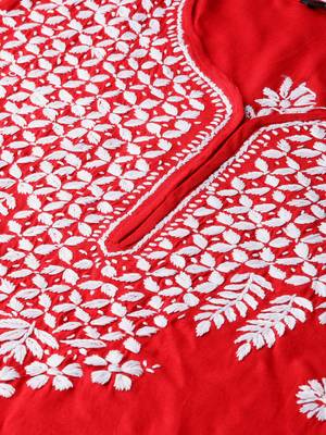 Red hand woven rayon chikankari-kurtis 5