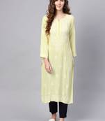 Lemon hand woven rayon chikankari-kurtis