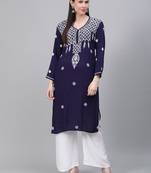Navy-blue hand woven rayon chikankari-kurtis