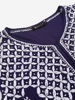 Navy-blue hand woven rayon chikankari-kurtis 5