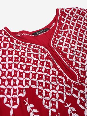 Maroon hand woven rayon chikankari-kurtis 4