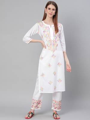 White hand woven cotton chikankari-kurtis 1