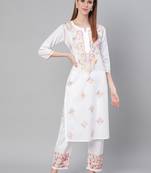 White hand woven cotton chikankari-kurtis