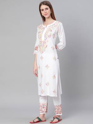 White hand woven cotton chikankari-kurtis 3