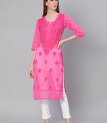Magenta hand woven art silk chikankari-kurtis
