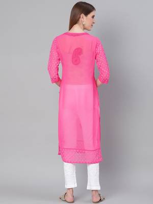 Magenta hand woven art silk chikankari-kurtis 2