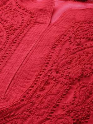 Red hand woven art silk chikankari-kurtis 4