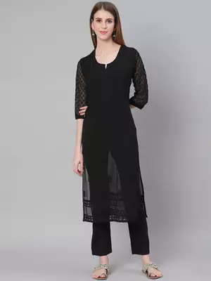 Black hand woven art silk chikankari-kurtis 1