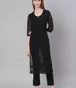 Black hand woven art silk chikankari-kurtis