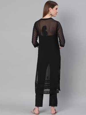 Black hand woven art silk chikankari-kurtis 2
