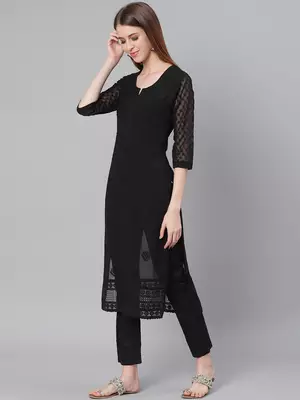 Black hand woven art silk chikankari-kurtis 3
