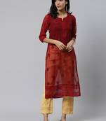 Maroon hand woven art silk chikankari-kurtis