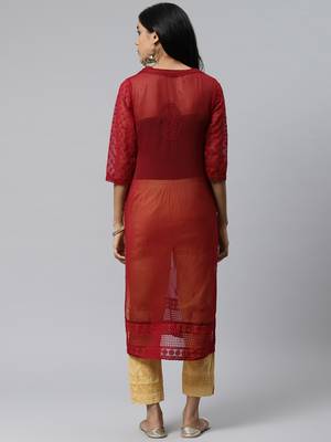 Maroon hand woven art silk chikankari-kurtis 2