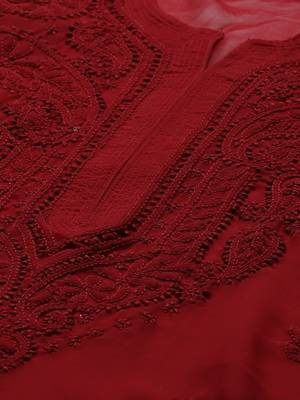Maroon hand woven art silk chikankari-kurtis 4
